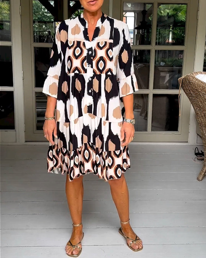 Haryelle | Boho midi-jurk voor dames – Halflange mouwen, zwierige casual zomerjurk