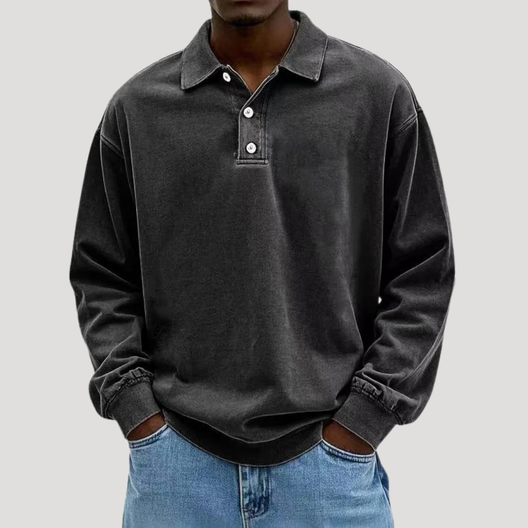 Lumor | Polo voor heren van zacht geborsteld katoen – Casual comfortabel shirt met lange mouwen