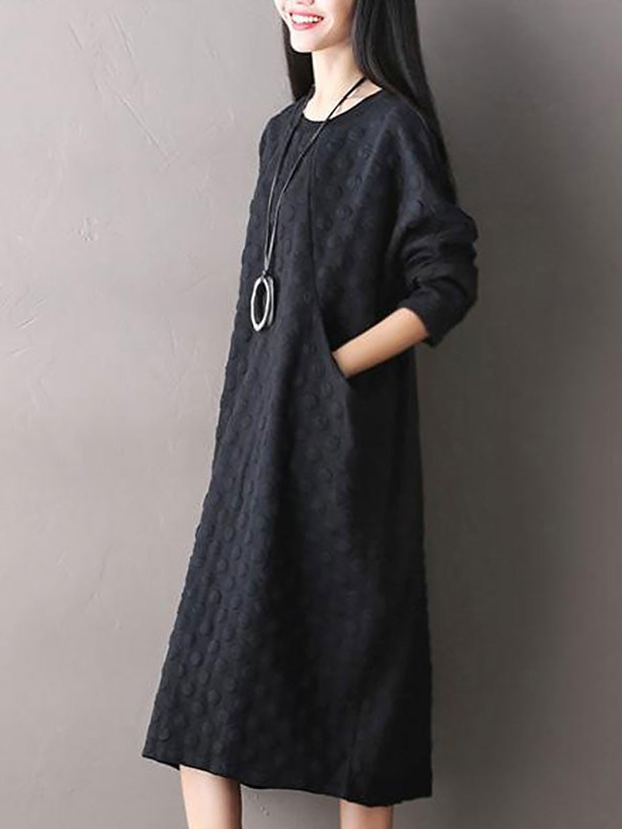 Lyssara | Midi-jurk met stippen in grote maten – casual katoenen model met lange mouwen