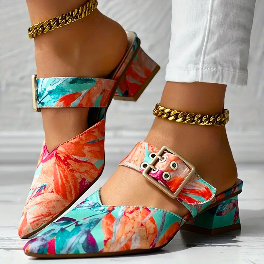 Anke | Sandales à talons carrés colorées pour femmes, bout pointu, à enfiler