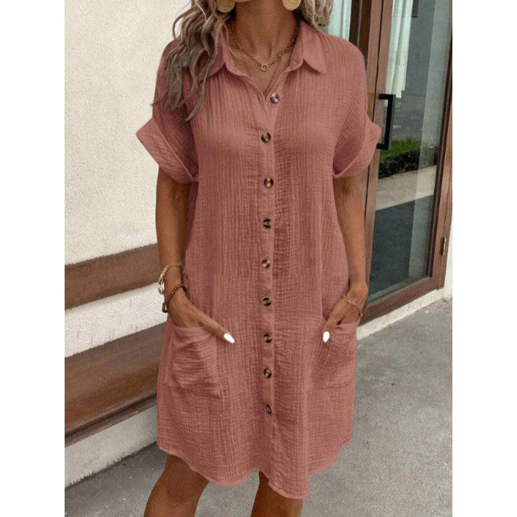 Tina | Dames zomer overhemdjurk – Casual knoopjurk met korte mouwen