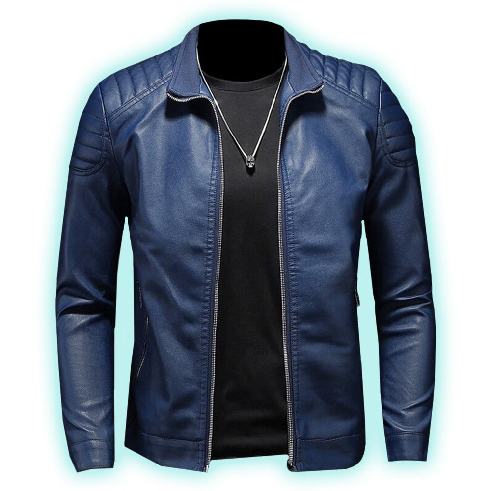 Nyvenor | Veste en cuir pour homme - Fermeture éclair, col montant, style motard, coupe ajustée