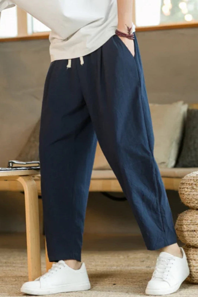 Yiorgos | Pantalon homme en coton respirant - Coupe décontractée, taille ajustable par cordon