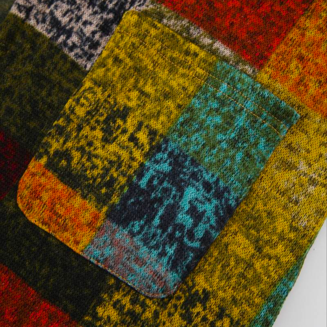Sorynna | Gilet à capuche oversize à carreaux pour femme – Gilet multicolore ouvert sur le devant