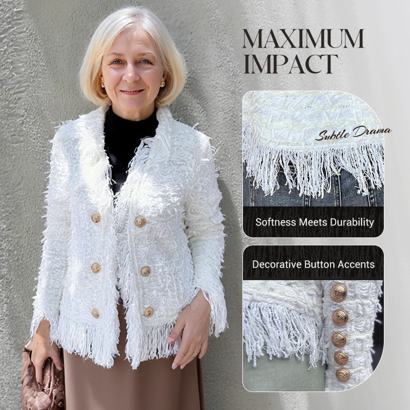 Aislynn | Manteau court à franges – Veste boutonnée chic, vêtement d'extérieur élégant