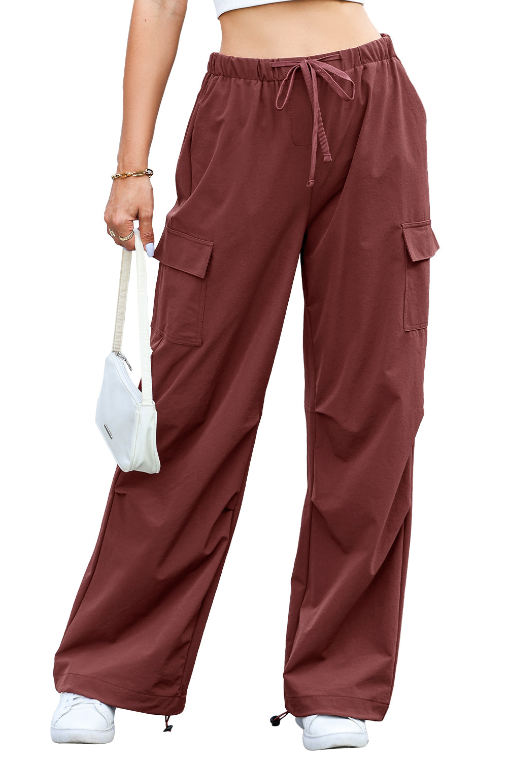 Jesmara | Pantalon cargo à jambes larges avec cordon de serrage - taille haute, coupe ample, poches pratiques