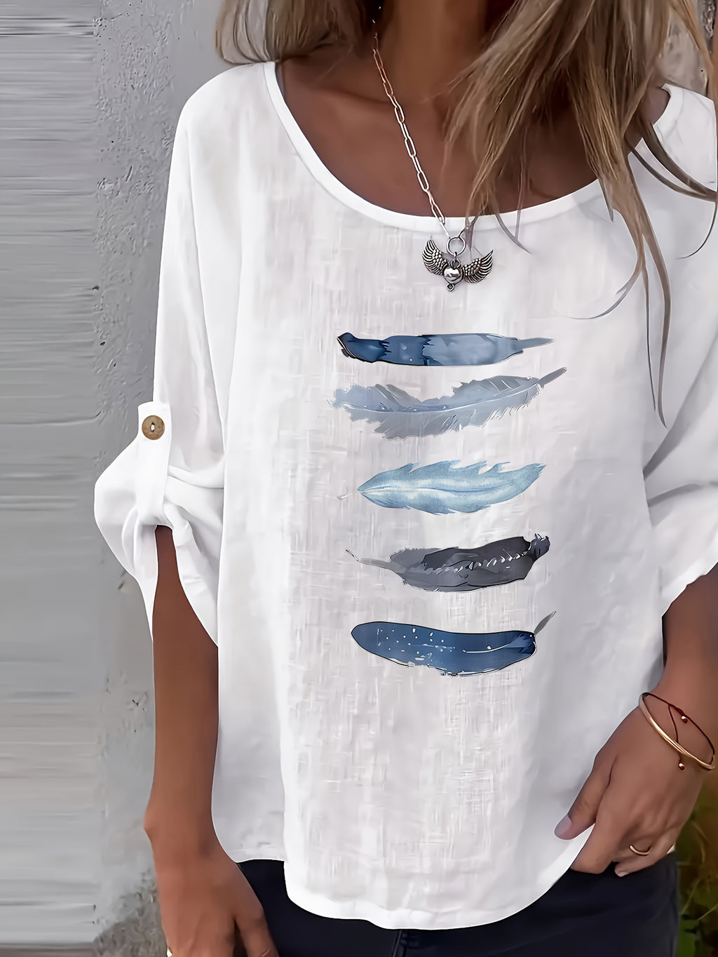 Myrala | Damesblouse met print en knopen – Casual shirt met ronde hals en losse pasvorm