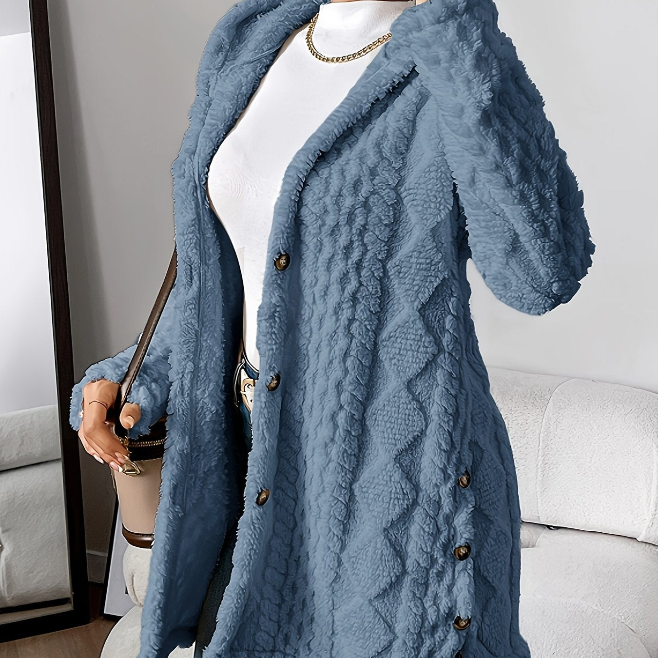 Palithra | Flauschiger, langer Damen-Kapuzencardigan – Lockere Passform, weiches Kunstfell für Herbst &amp; Winter