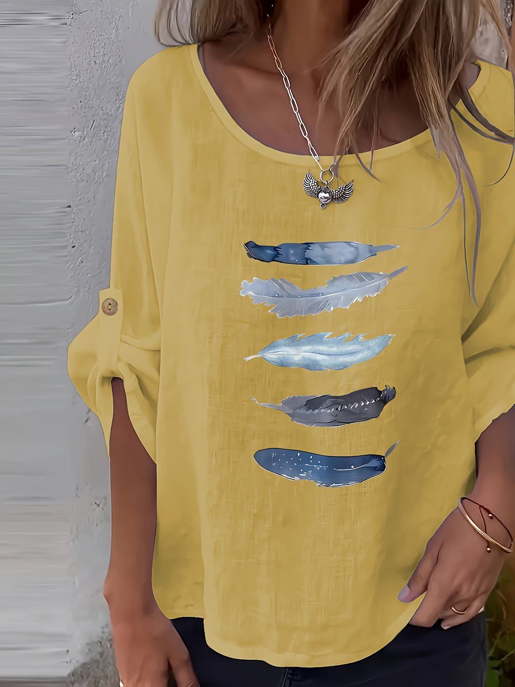 Myrala | Damesblouse met print en knopen – Casual shirt met ronde hals en losse pasvorm