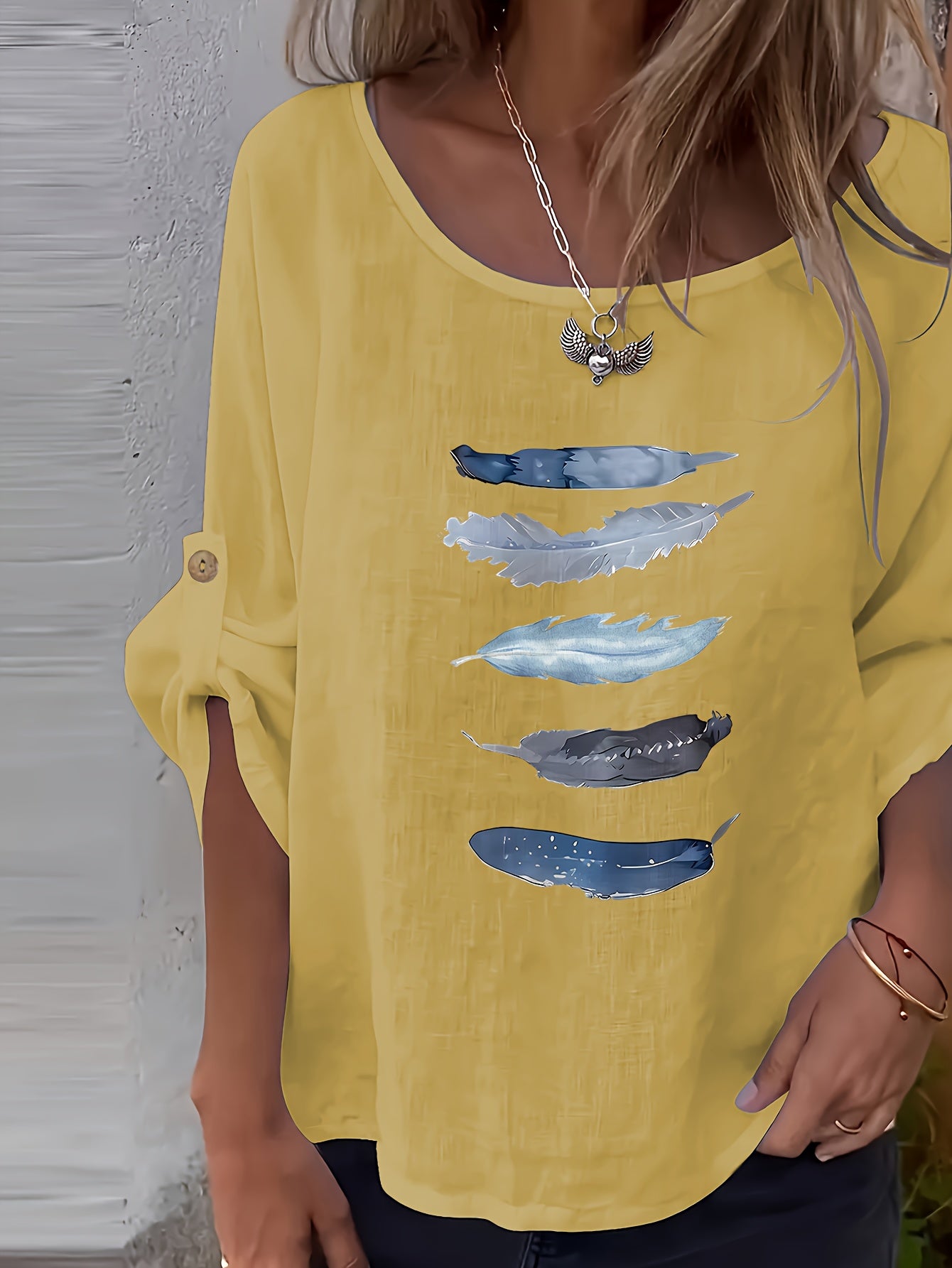 Myrala | Damesblouse met print en knopen – Casual shirt met ronde hals en losse pasvorm