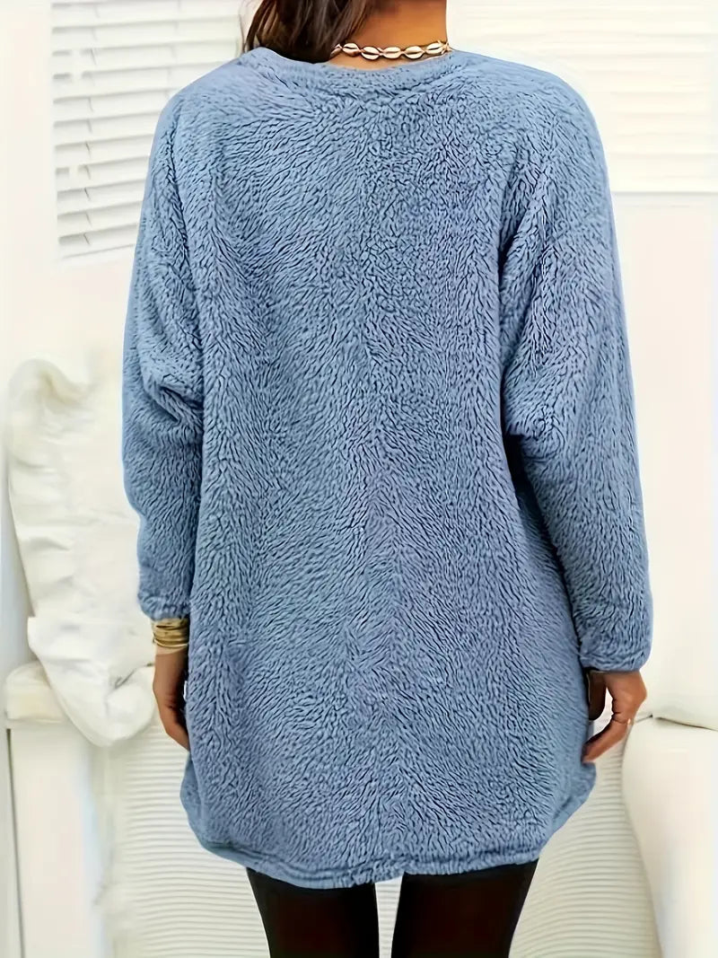Gevina | Sweat-shirt en polaire coloré à cœurs et poches – Pull d'hiver confortable, haut décontracté et doux