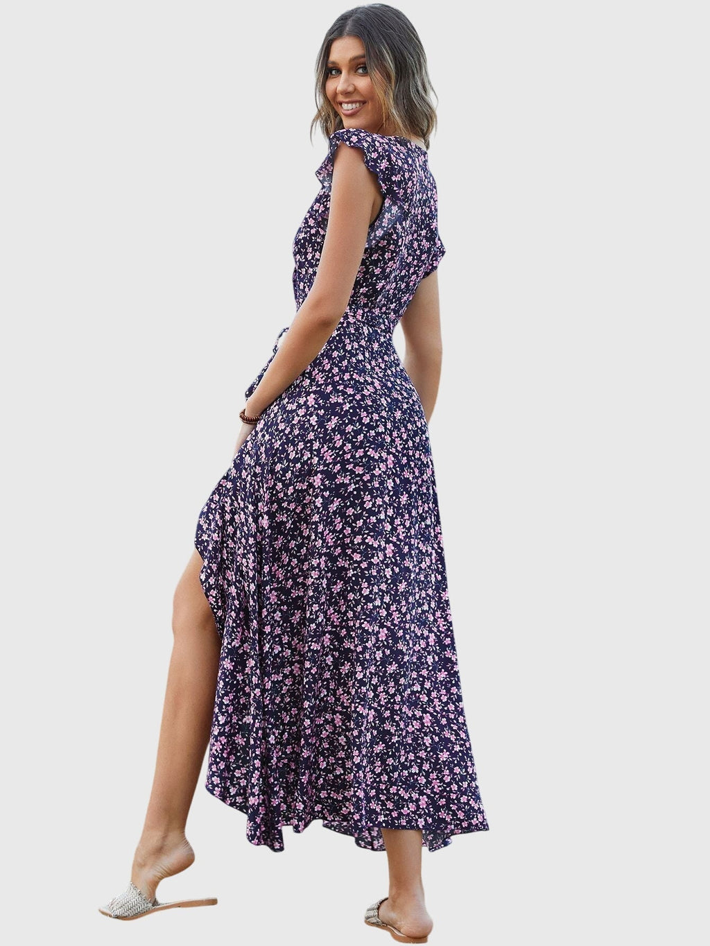 Alisande | Mouwloze bloemenjurk met V-hals en strikceintuur, casual damesjurk