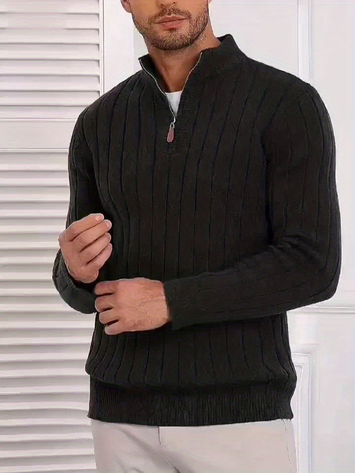 Brinor | Heren trui met halve rits – Casual trui met opstaande kraag, losse pasvorm, ritssluiting