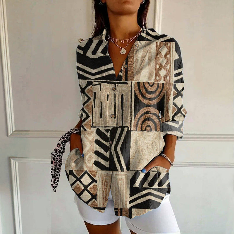 Yia | Damesblouse met abstracte print  Elegant casual overhemd in vintage stijl