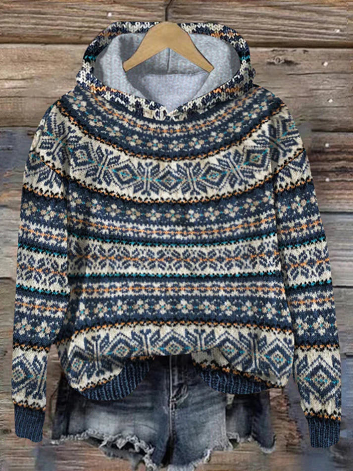 Eline | Warmer isländischer Hoodie für Damen, skandinavischer Stil, Wollmischung, Winterpullover
