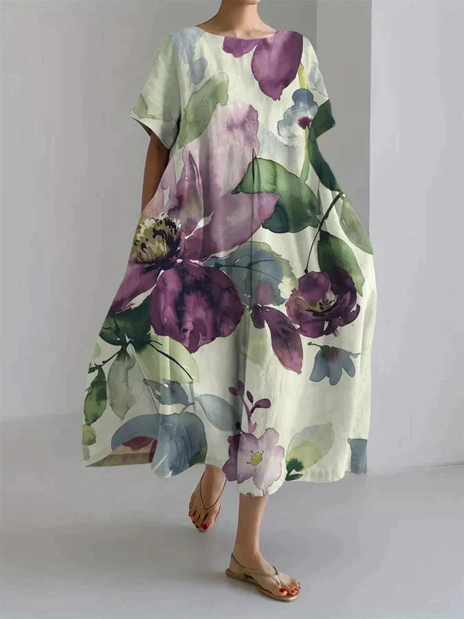 Audrey | Botanische bloemenjurk voor dames – Loszittende, zwierige zomerjurk