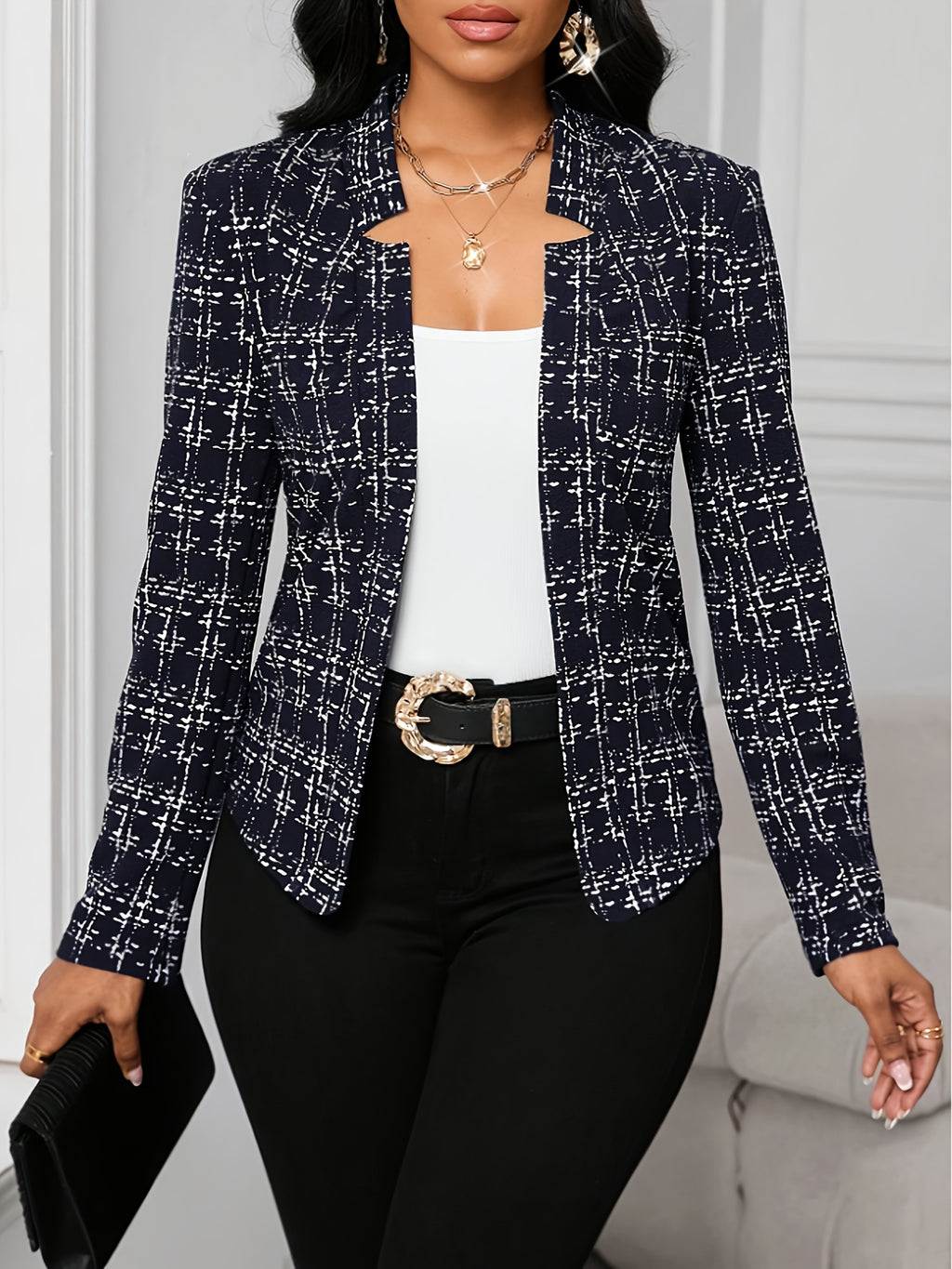 Elsinore | Manteau léger à carreaux pour femme – motif pied-de-poule, vêtement d'extérieur décontracté et élégant