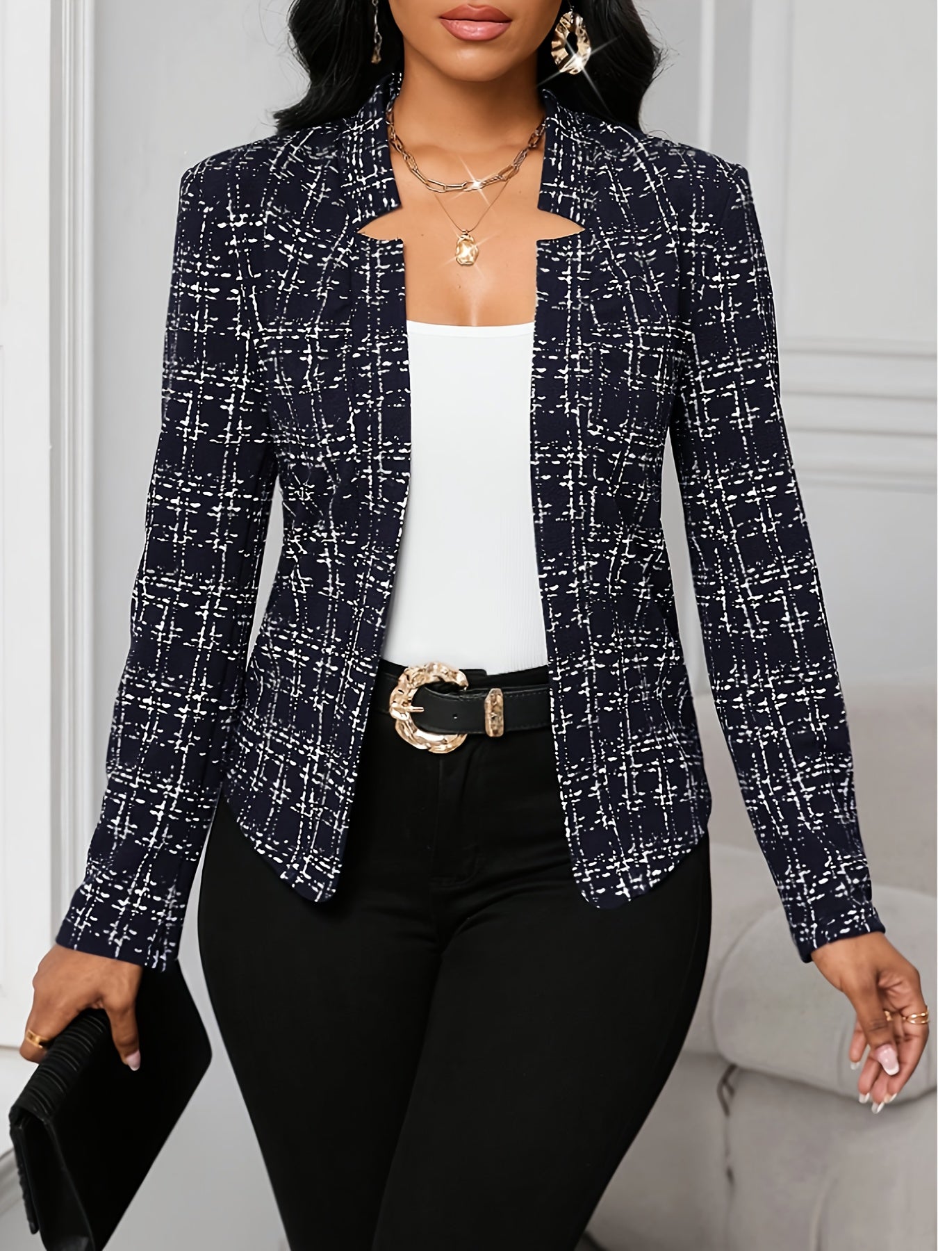 Elsinore | Manteau léger à carreaux pour femme – motif pied-de-poule, vêtement d'extérieur décontracté et élégant