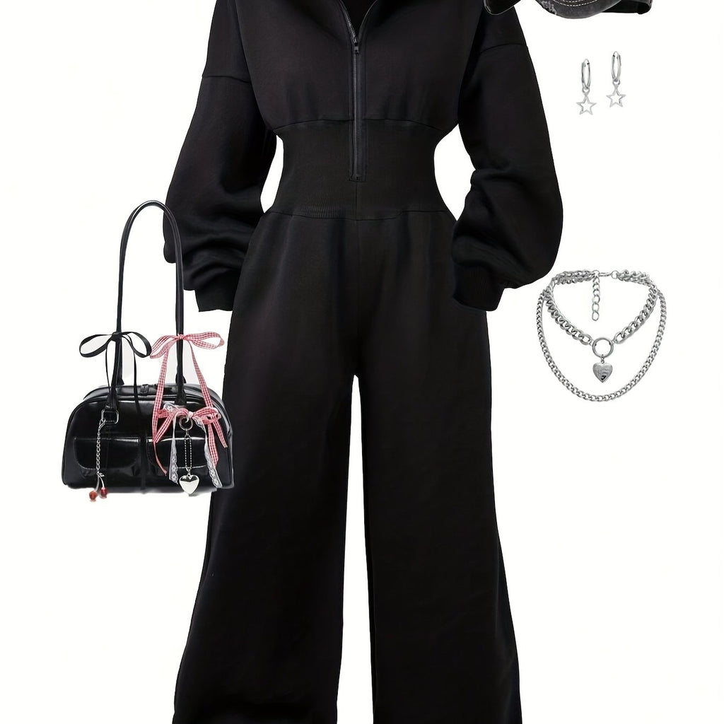 Quivara | Dames jumpsuit met capuchon en hoge taille – Casual, lounge, streetwear outfit
