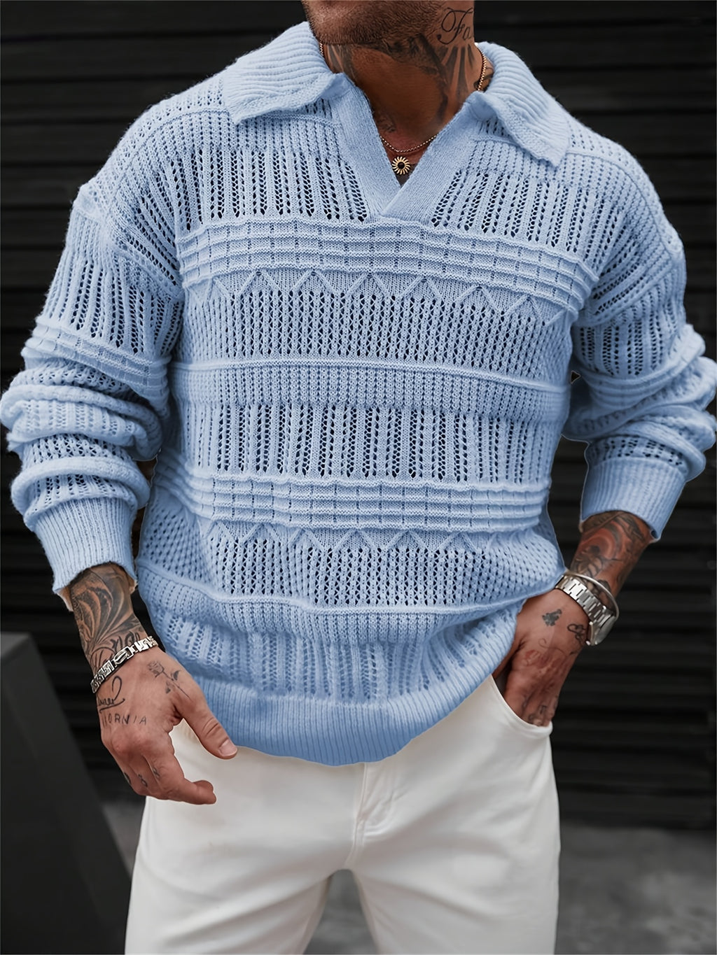 Zayrik | Heren Gebreide Trui met Kraag – Herfst Winter Pullover met Lange Mouwen