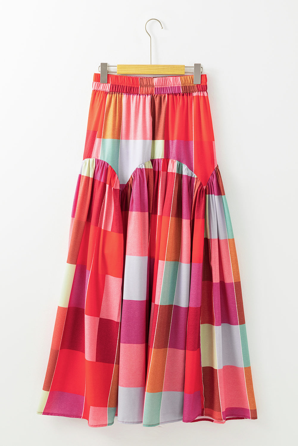 Fyra | Dames color block maxi rok – Hoge taille elastische tailleband