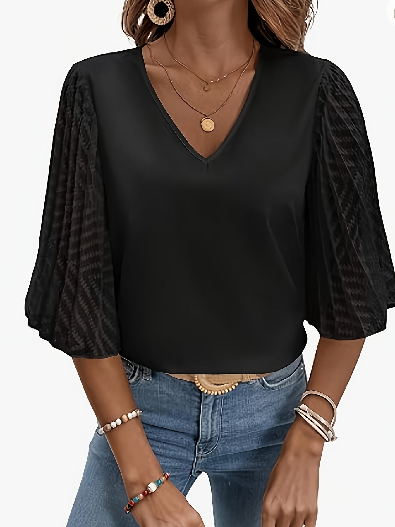 Wyra | Damesblouse met losse pasvorm, V-hals en lange mouwen