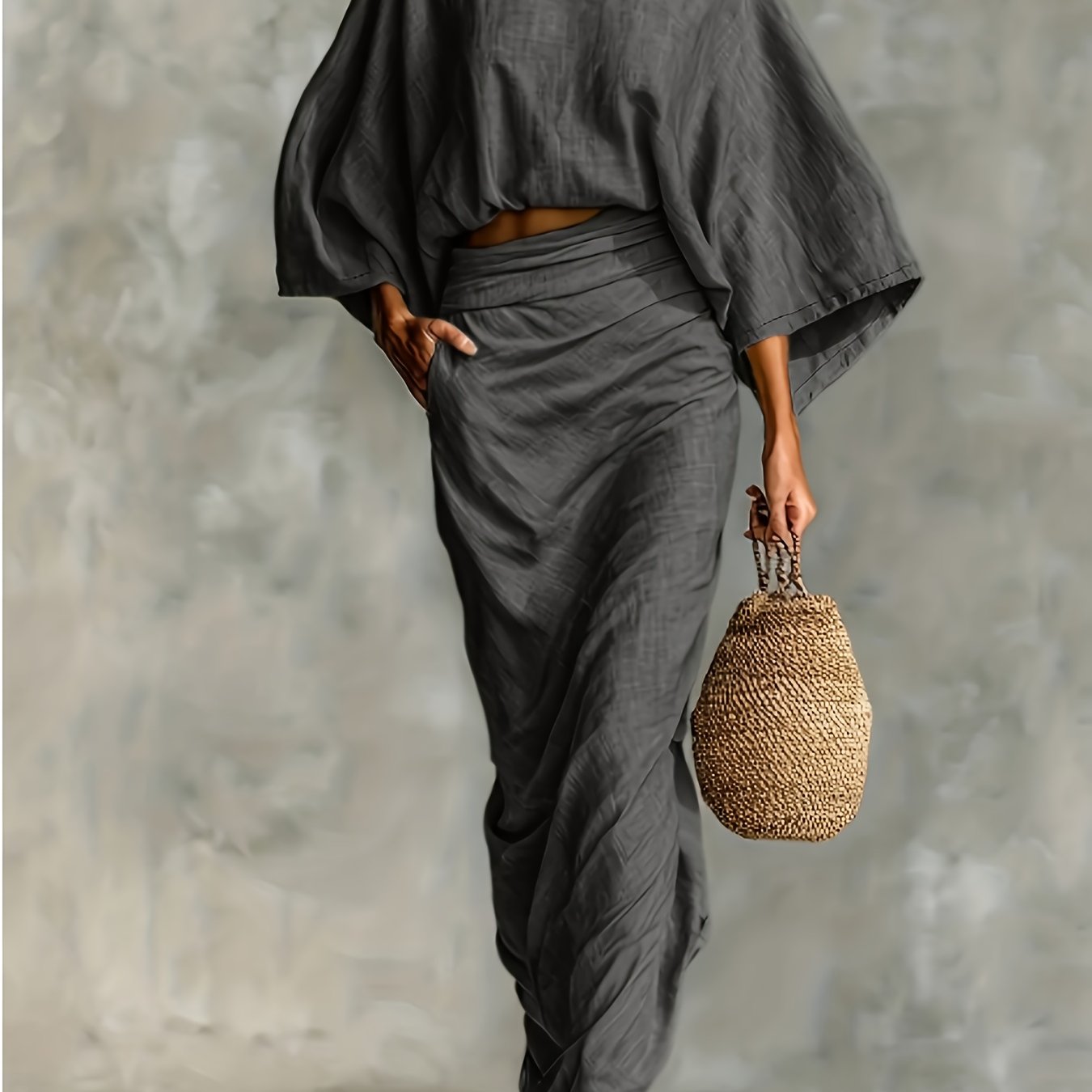 Rhylia | Dames 2-delige set – Crop top met vleermuismouwen en rok, elegante outfit