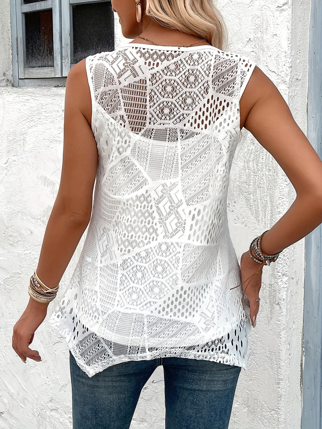 Emmarie | Dames tanktop met kanten afwerking en 2-in-1 look – ronde hals, mouwloos, gelaagde stijl