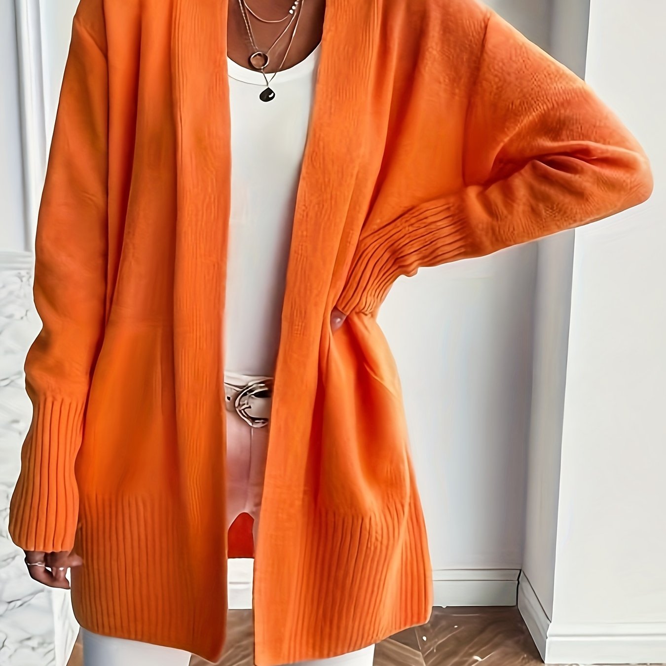 Rosavine | Gilet en maille ajourée pour femme - Coupe décontractée, manches longues, gilet confortable et décontracté avec poches
