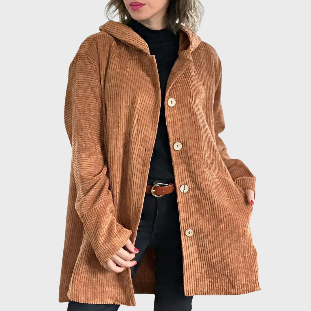Zavira | Veste à capuche en velours côtelé pour femme - Veste zippée décontractée et confortable pour l'automne et l'hiver