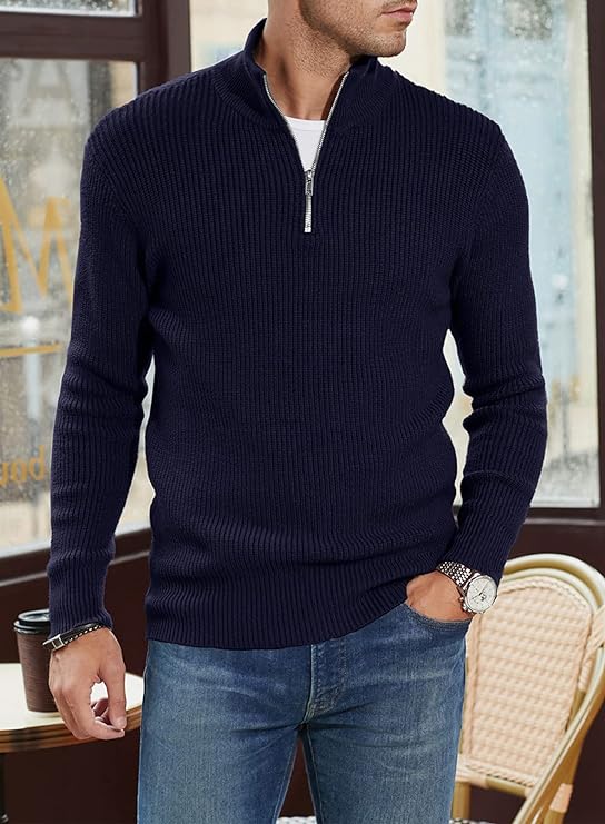 Halvion | Eleganter Herrenpullover mit halbem Reißverschluss – Stilvoller italienischer Pullover für Freizeit und Business