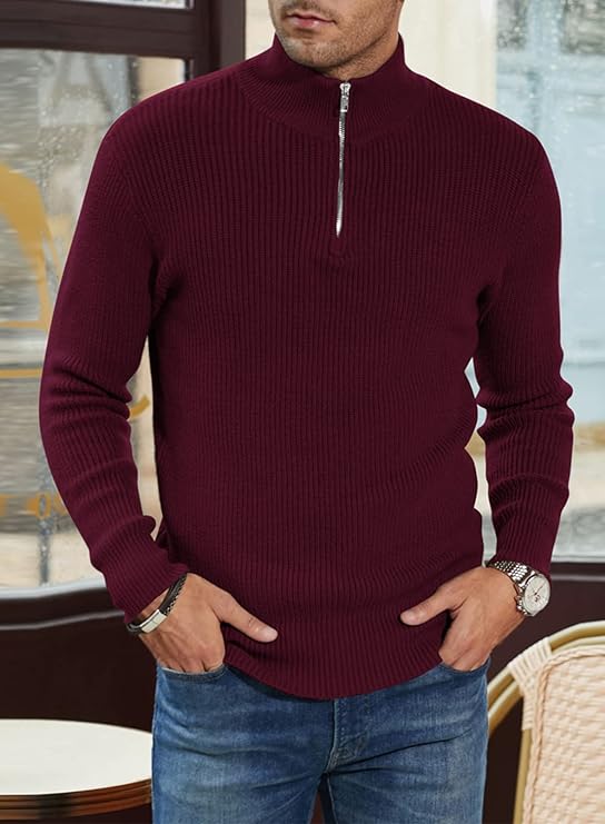 Halvion | Eleganter Herrenpullover mit halbem Reißverschluss – Stilvoller italienischer Pullover für Freizeit und Business