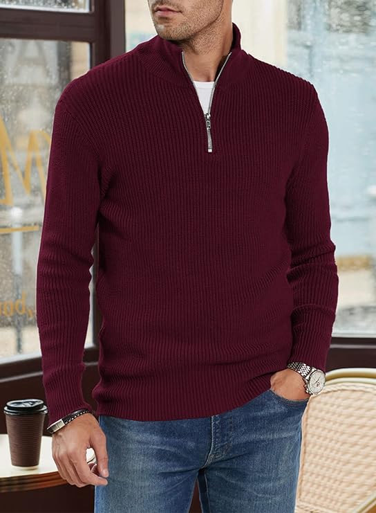 Halvion | Eleganter Herrenpullover mit halbem Reißverschluss – Stilvoller italienischer Pullover für Freizeit und Business