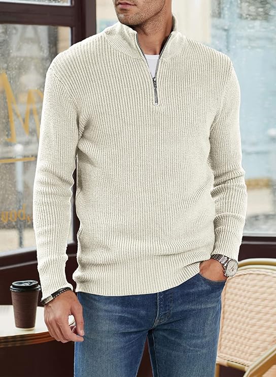 Halvion | Eleganter Herrenpullover mit halbem Reißverschluss – Stilvoller italienischer Pullover für Freizeit und Business