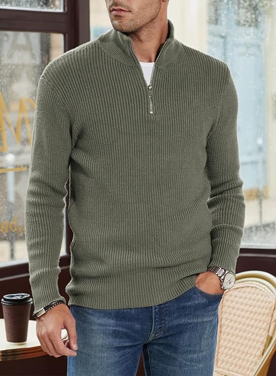 Halvion | Eleganter Herrenpullover mit halbem Reißverschluss – Stilvoller italienischer Pullover für Freizeit und Business