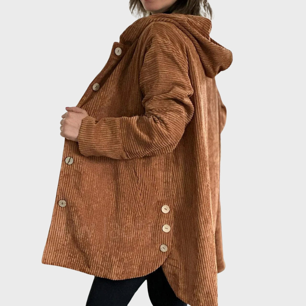 Zavira | Veste à capuche en velours côtelé pour femme - Veste zippée décontractée et confortable pour l'automne et l'hiver