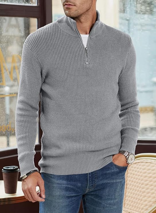 Halvion | Eleganter Herrenpullover mit halbem Reißverschluss – Stilvoller italienischer Pullover für Freizeit und Business