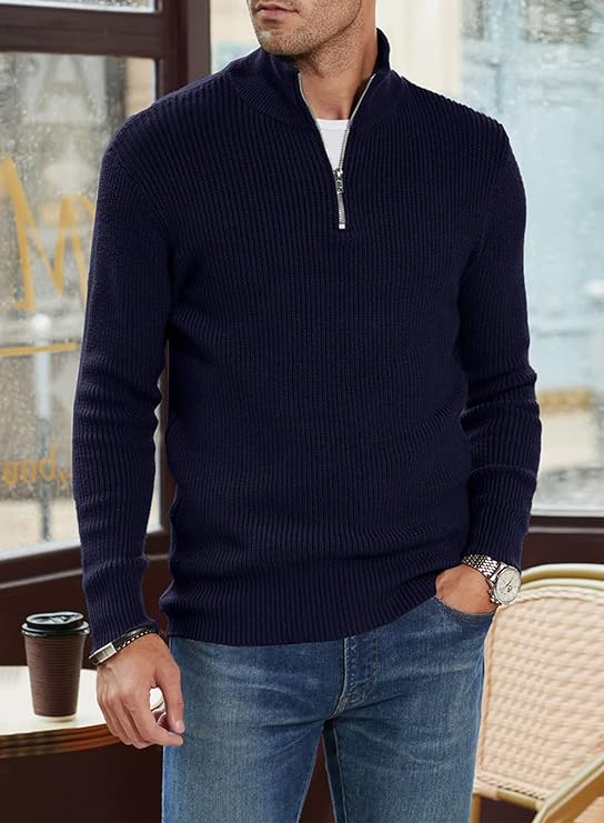 Halvion | Eleganter Herrenpullover mit halbem Reißverschluss – Stilvoller italienischer Pullover für Freizeit und Business
