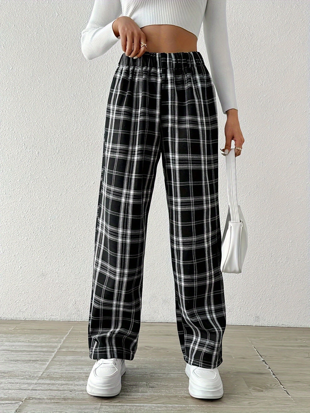 Grisella | Damesbroek met geruite voering van fleece, rechte pijpen, warme casual- en loungewear, winterbroek