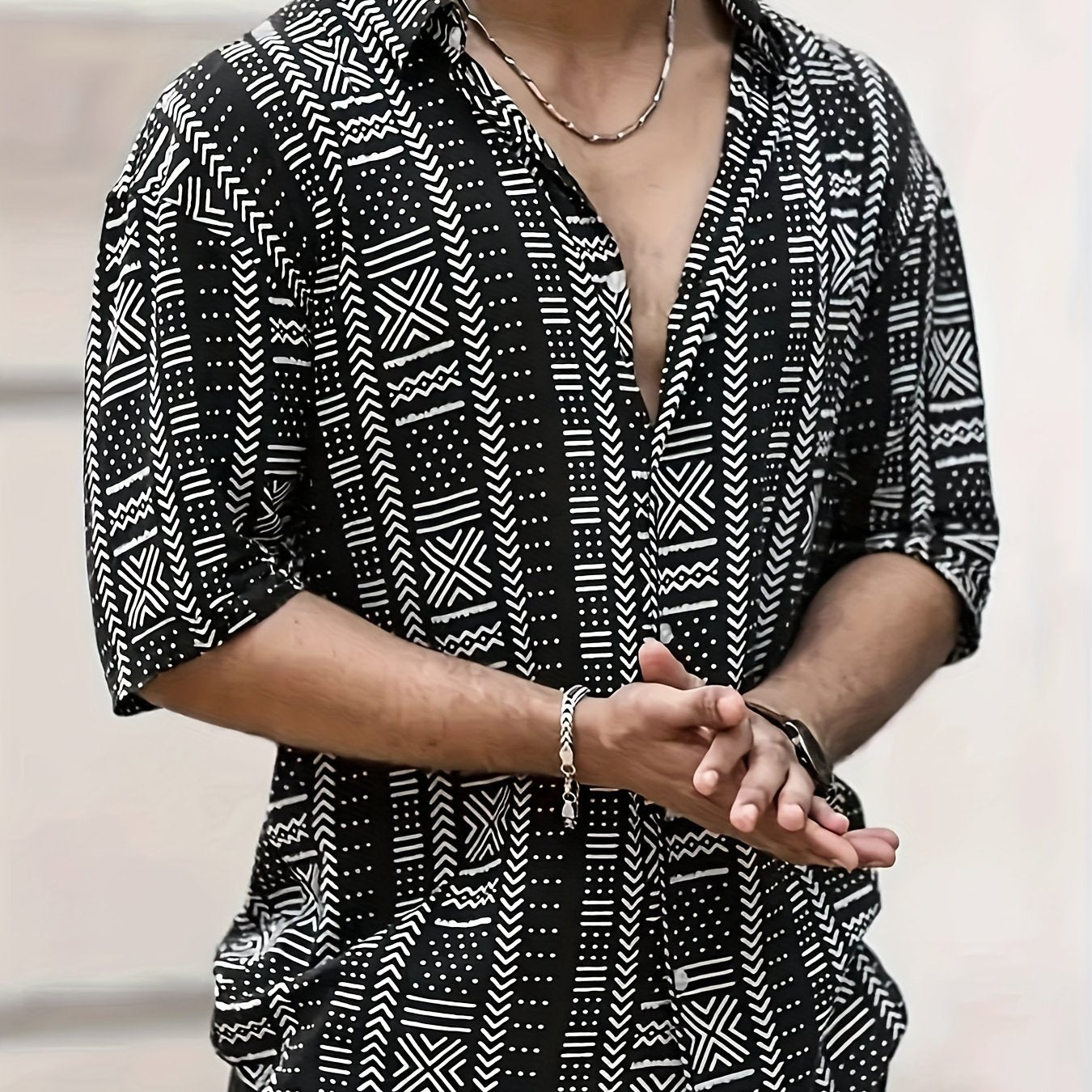 Tyvor | Herenoverhemd met etnische print – Zomers, casual overhemd met korte mouwen en knopen