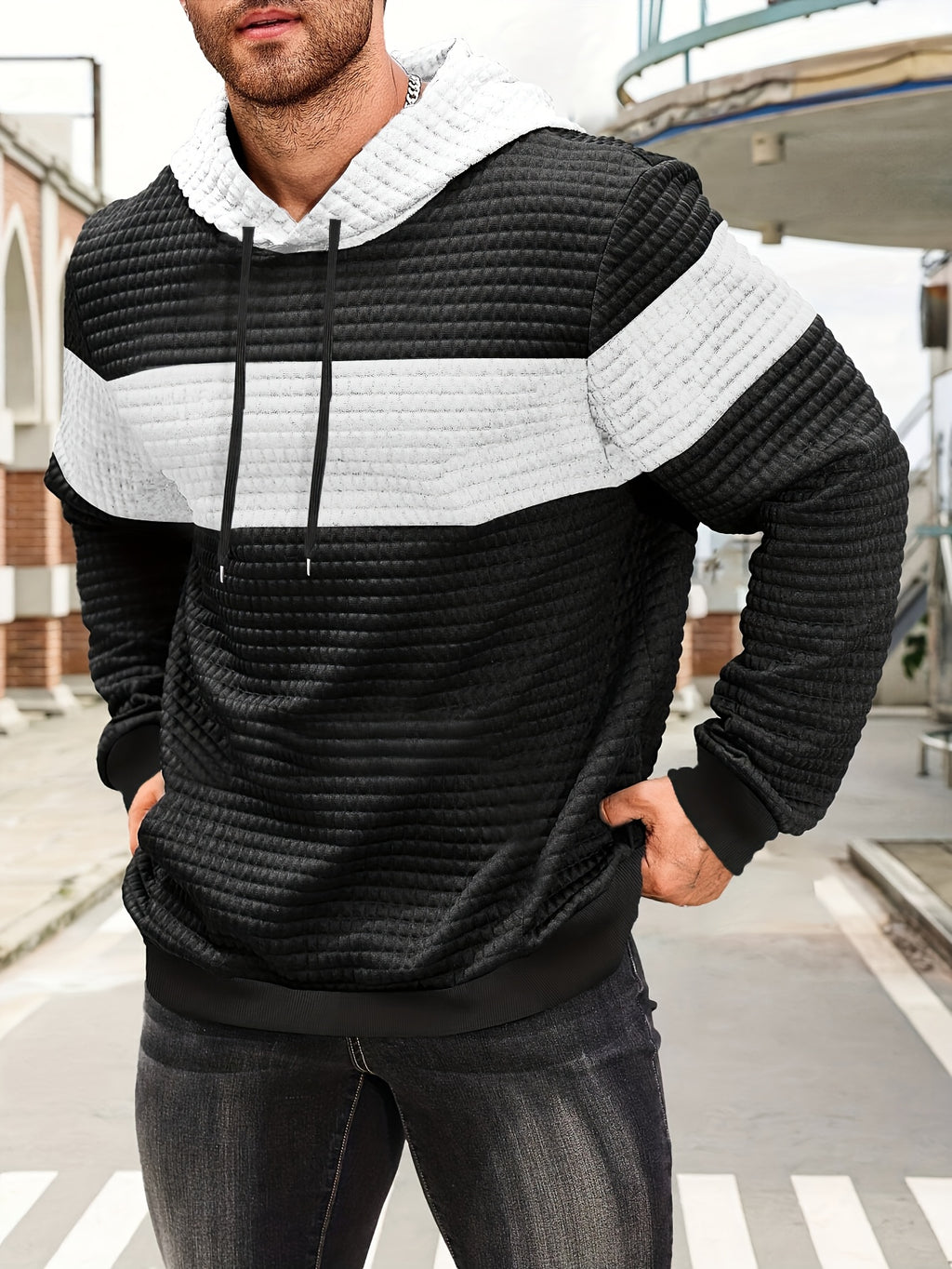 Sylas | Heren hoodiesweater met kleurblokken, casual pullover, trendy streetwear