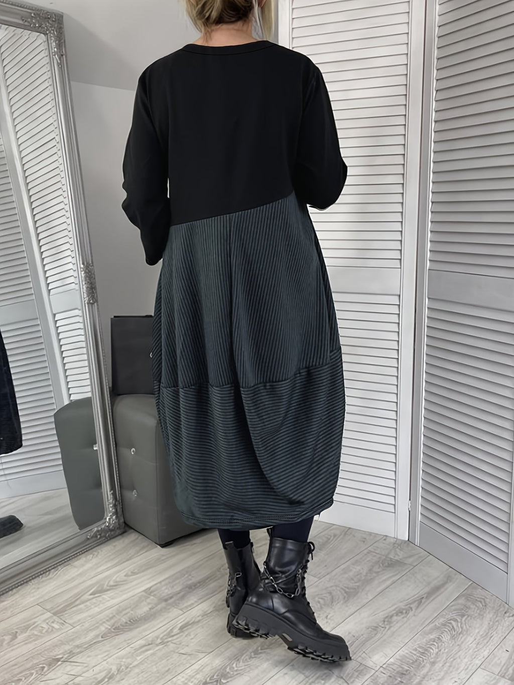 Darynelle | Elegante Zwarte A-Lijn Jurk – Midi Jurk met Lange Mouwen, Flatterende Pasvorm
