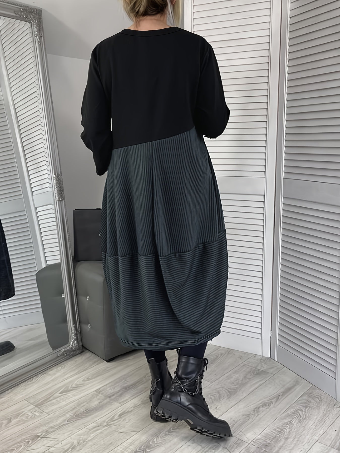 Darynelle | Elegante Zwarte A-Lijn Jurk – Midi Jurk met Lange Mouwen, Flatterende Pasvorm