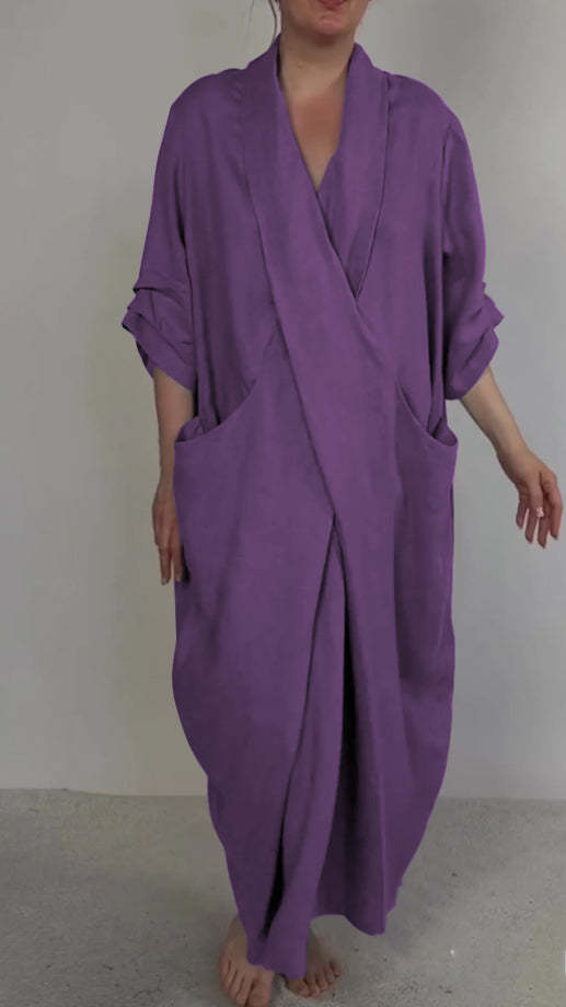 Ashael | Minimalistische V-halsjurk voor dames met zakken – Casual zomerse tuniekjurk, losse pasvorm