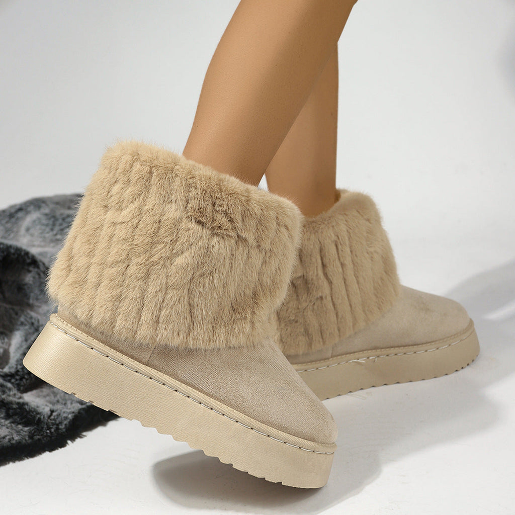 Elevra | Damen-Plateau-Stiefel aus Wildleder mit Fellfutter – stylisch, bequem und winterfest