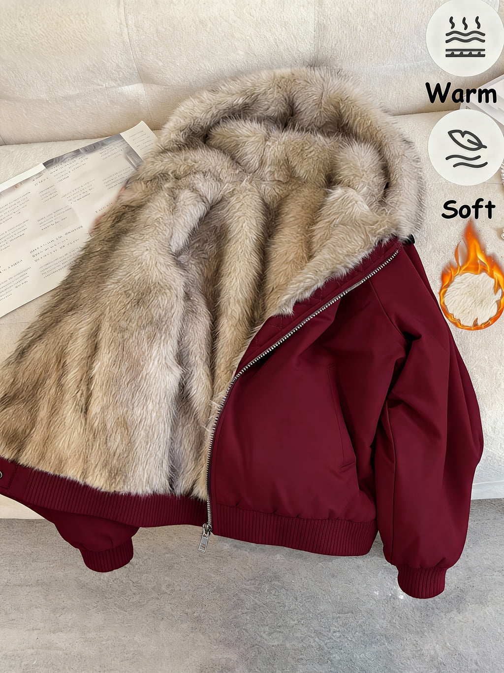 Veselina | Damesjas met capuchon en fleecevoering – Warme, harige winterjas, zachte casual bovenkleding