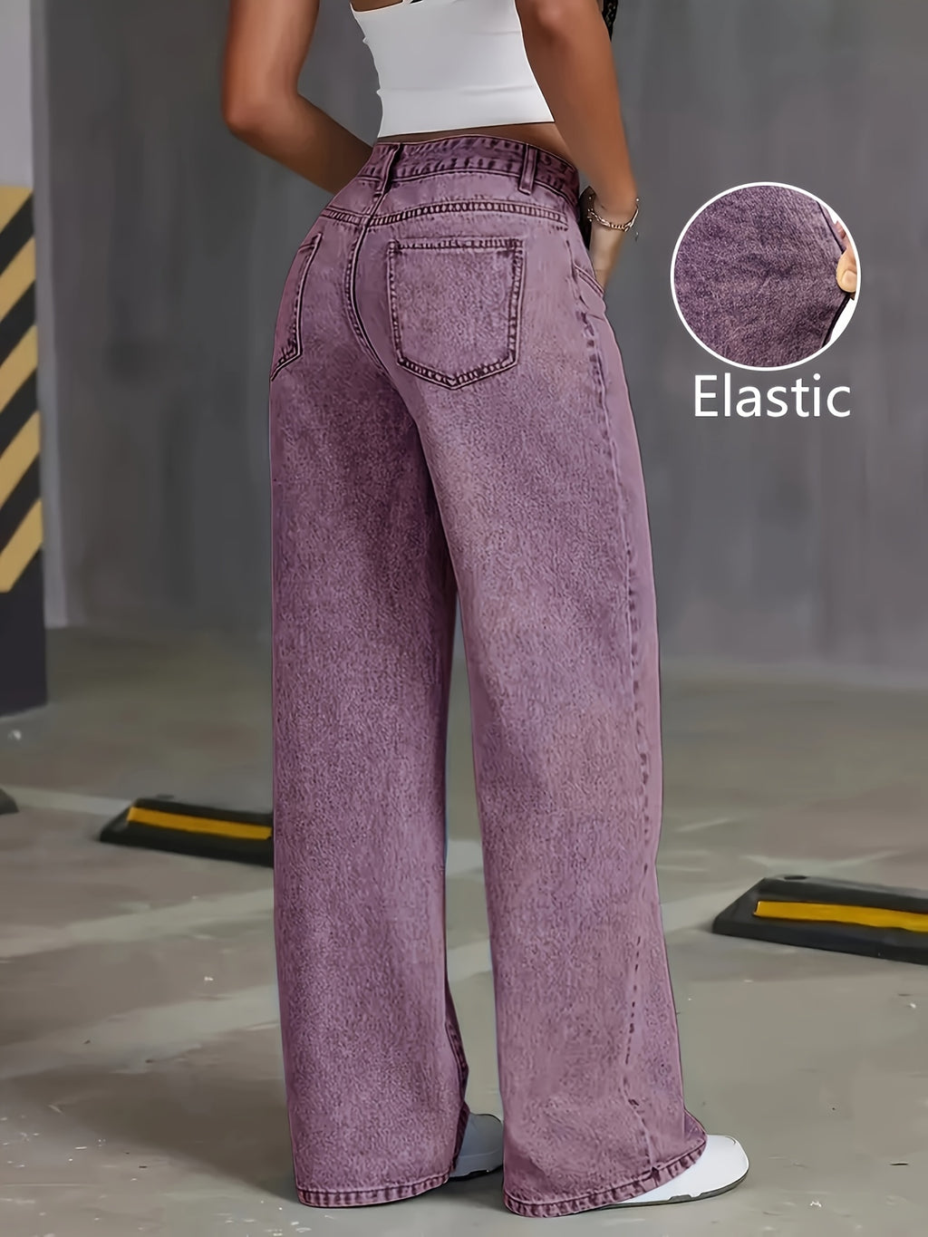 Viridia | Damen-Stretchjeans mit hohem Bund – Locker sitzend, Acid-Wash-Optik, gerades und weites Bein, Bauchkontrolle, Taschen