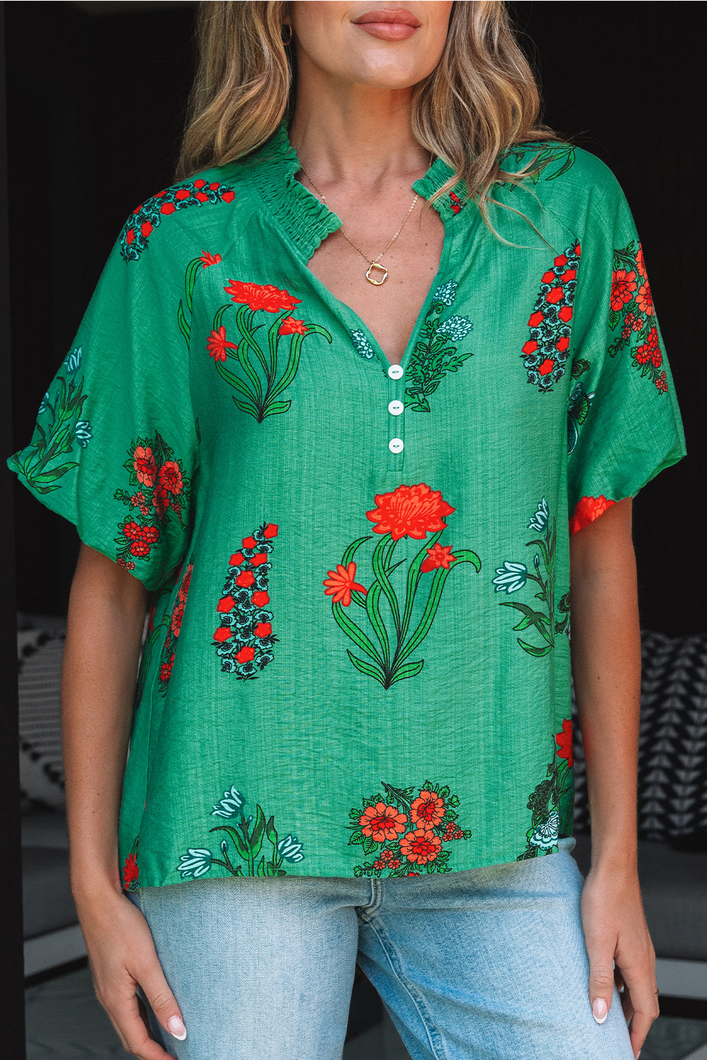 Galenya | Dames Blouse met Bloemenprint en V‑Hals