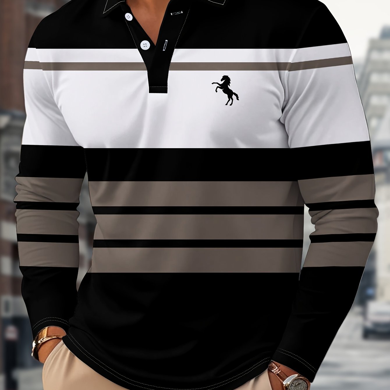 Radovan | Langärmeliges, gestreiftes Poloshirt – Atmungsaktives Button-Down-Hemd für Business und Freizeit