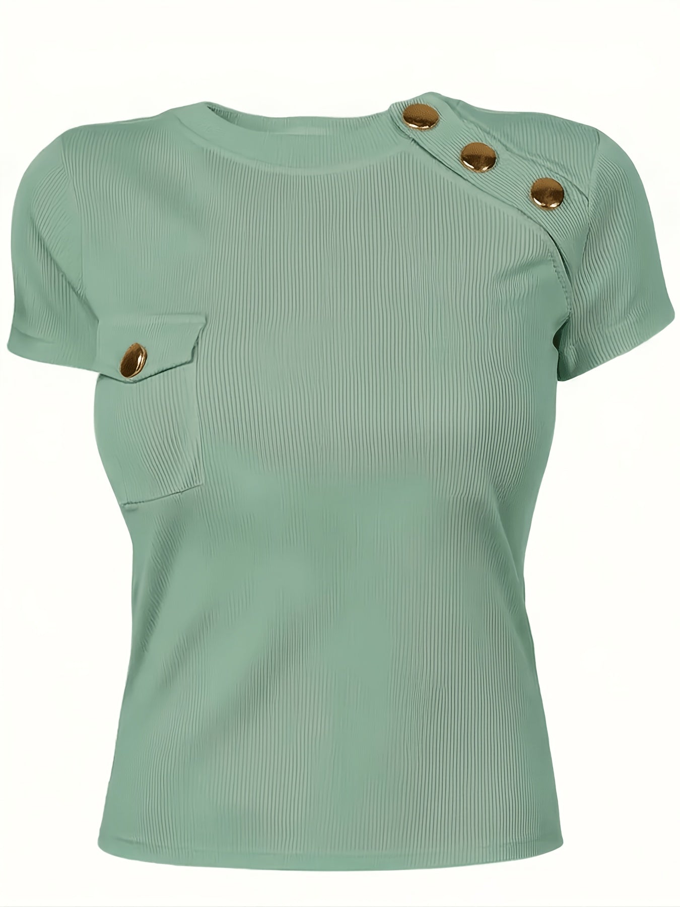 Elzavie | Elegant damesoverhemd met knoopsluiting, korte mouwen en ronde hals